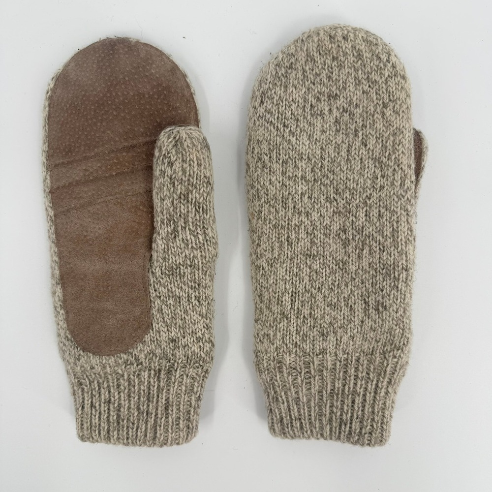 Unbranded Mittens Leather Palm Wool Marled Vintage Womens One Size Gray Brown